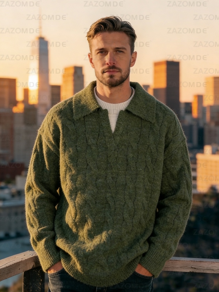 Luxury Lifestyle City - ZAZOMDE Sweater Pria Mewah Warna Hijau
